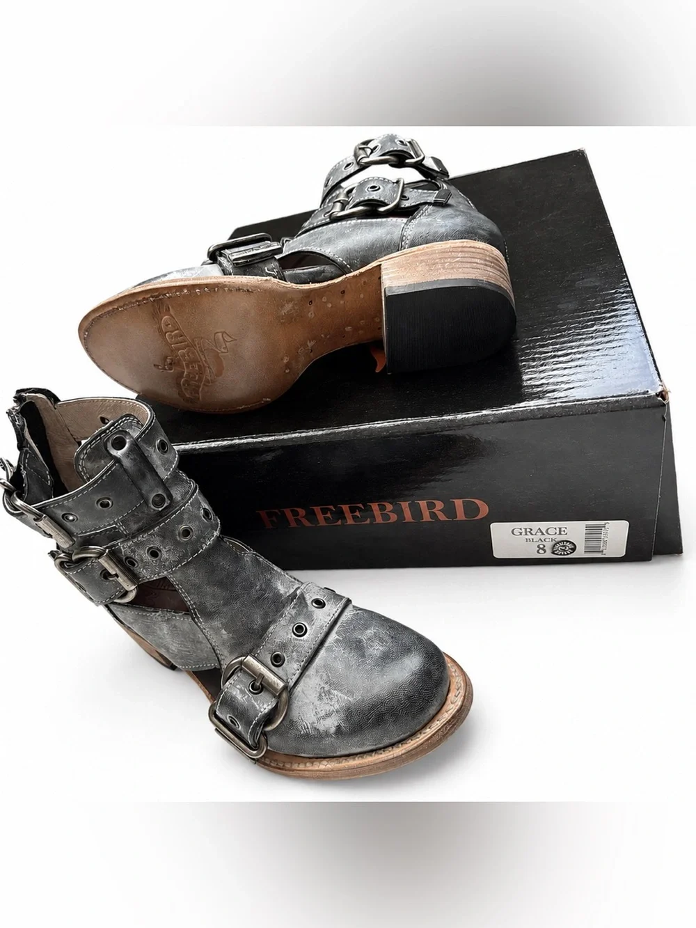Freebird Grace Black Leather Silver Hardware Ankle Boots Size 8 New With Box